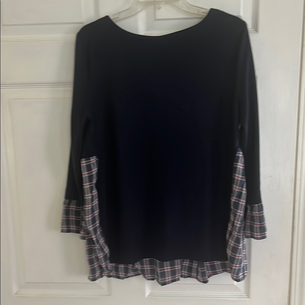 Plaid Accent navy blue Women's Top